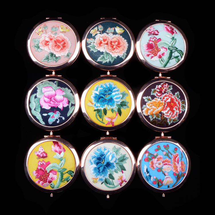 安远化妆随身镜精品出国送礼刺绣中国风古风摄影 手绣镜子