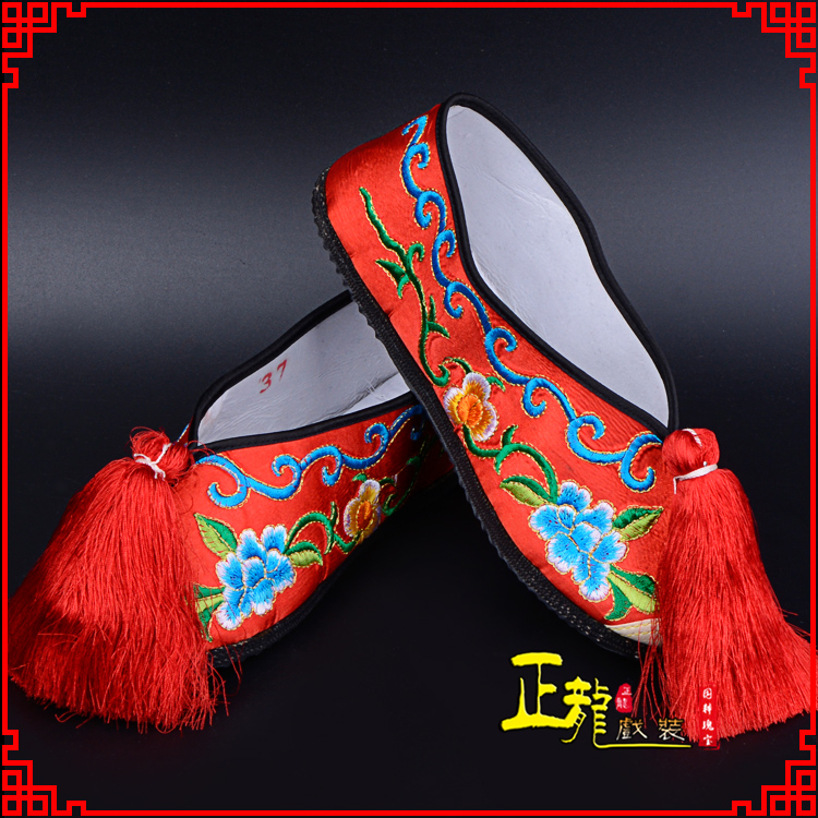 安远京剧越剧戏曲彩鞋花旦绣花 普平底彩鞋